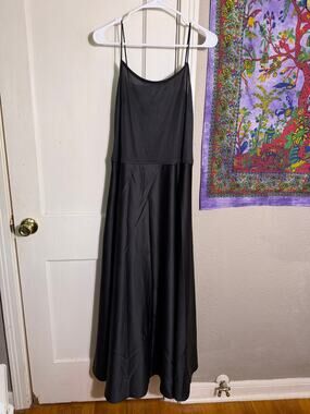 Vintage Sténay Black Maxi Dress Formal Evening Gown Spaghetti Strap - 10